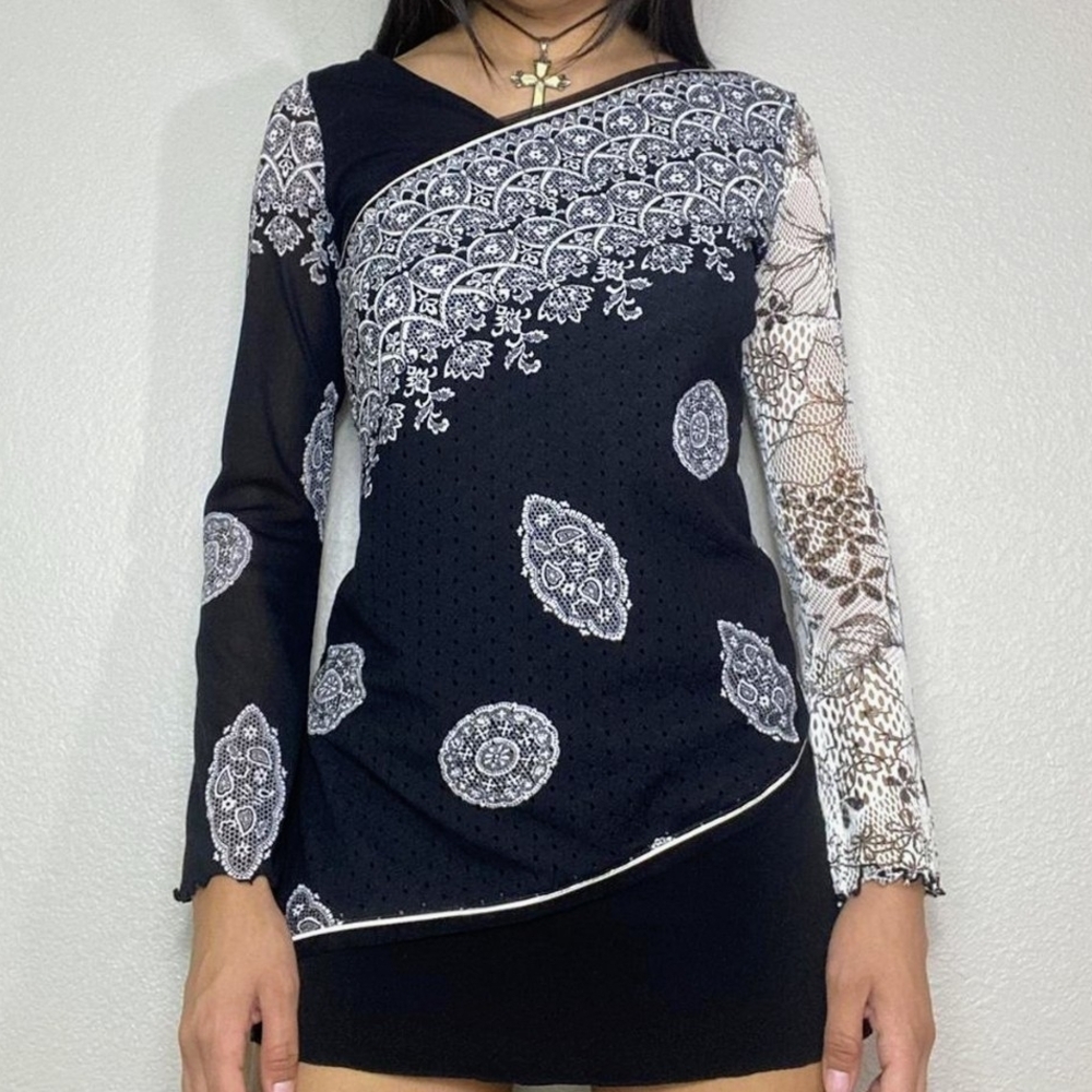 Source Unknown Black And White Patterned Blouse - image 2